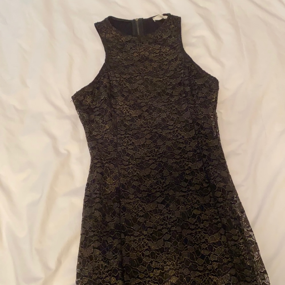Little Black Dress with Gold Foil Lace